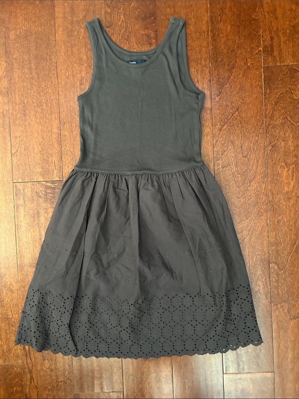 GAP Girls Gray Cotton Sleeveless Eyelet-Hem Casual Dress, Size XL (12)